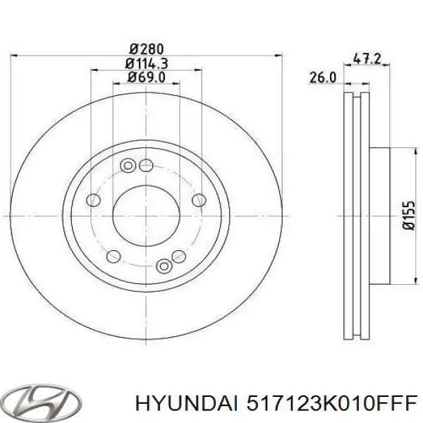 Передние тормозные диски 517123K010FFF Hyundai/Kia