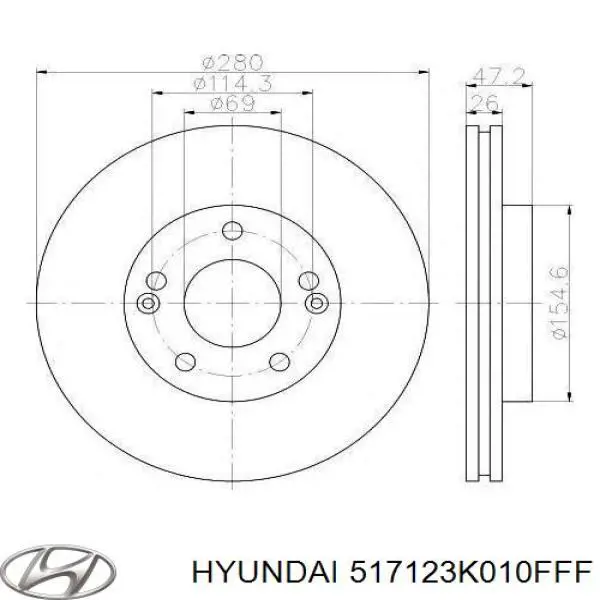 Тормоз дисковый передний Hyundai/Kia 517123K010FFF цена, от 37.68 USD