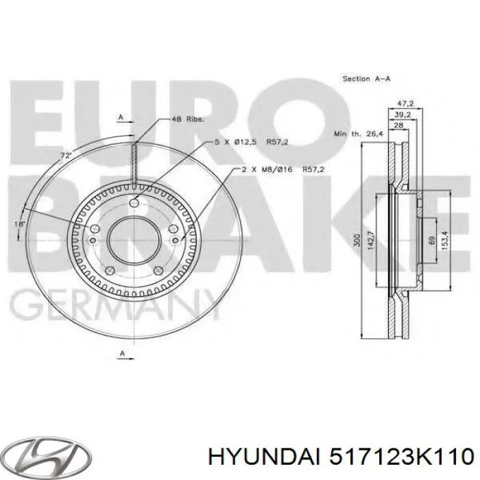 517123K110 Hyundai/Kia Диск тормозной передний