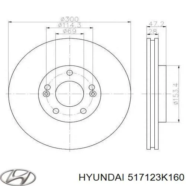 517123K160 Hyundai/Kia disco do freio dianteiro