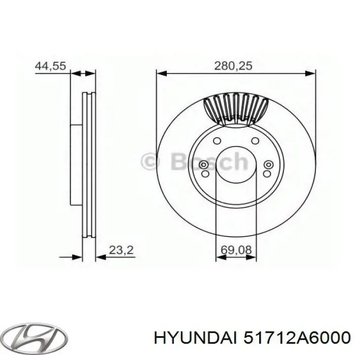 51712A6000 Hyundai/Kia Диск тормозной передний