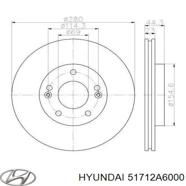 51712A6000 Hyundai/Kia disco do freio dianteiro