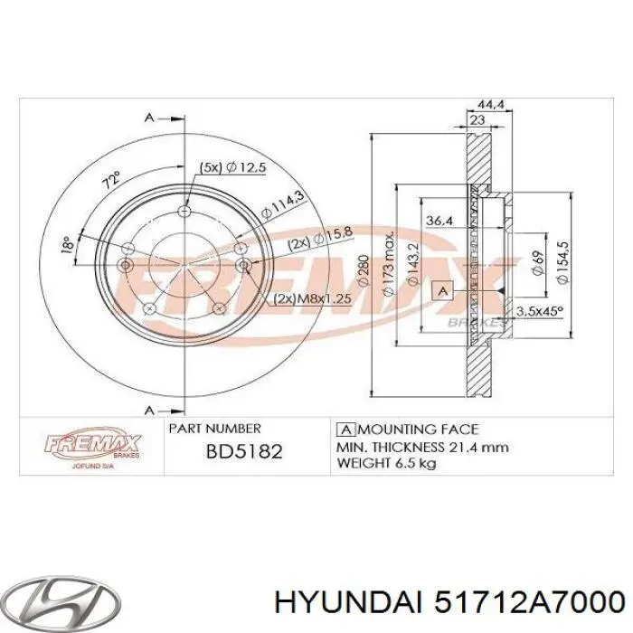 Передние тормозные диски 51712A7000 Hyundai/Kia