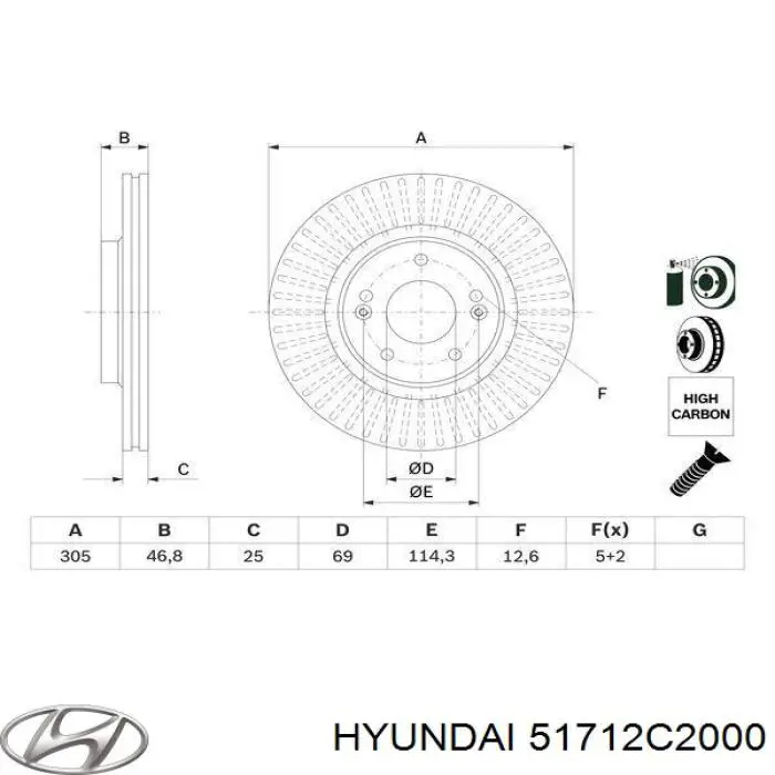 Передний тормозной диск Hyundai/Kia 51712C2000
