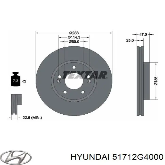 Диск тормозной передний HYUNDAI 51712G4000