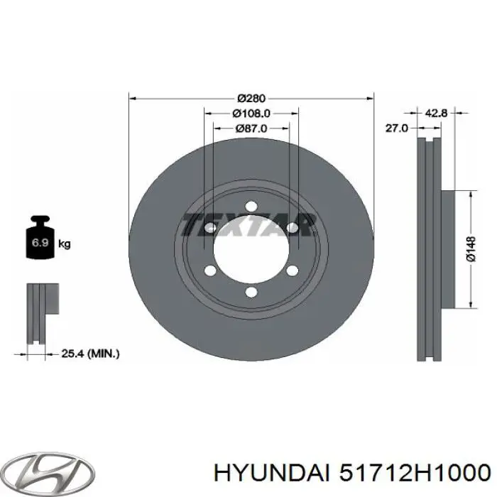 Передний тормозной диск Hyundai/Kia 51712H1000