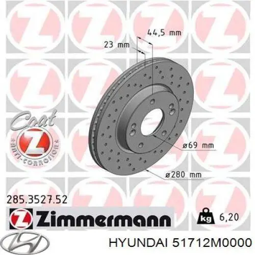 Тормоз дисковый передний Hyundai/Kia 51712M0000 цена, от 34.12 USD