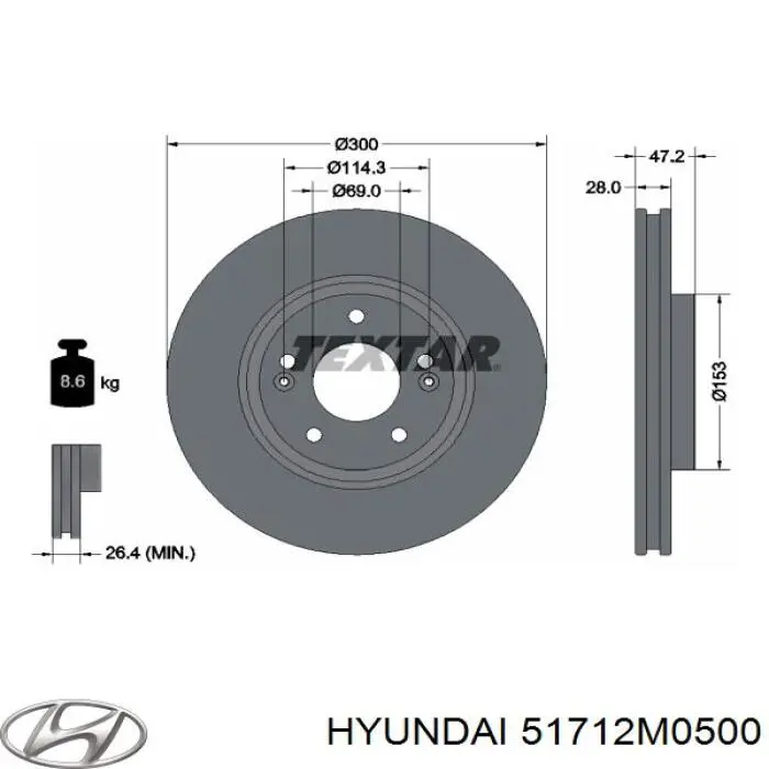 Тормоз дисковый передний Hyundai/Kia 51712M0500 цена, от 51.95 USD