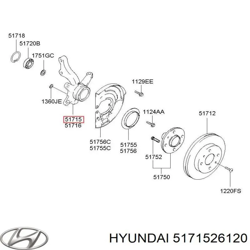 Цапфа (поворотный кулак) передний левый Hyundai/Kia 5171526120 цена, от 132.77 USD