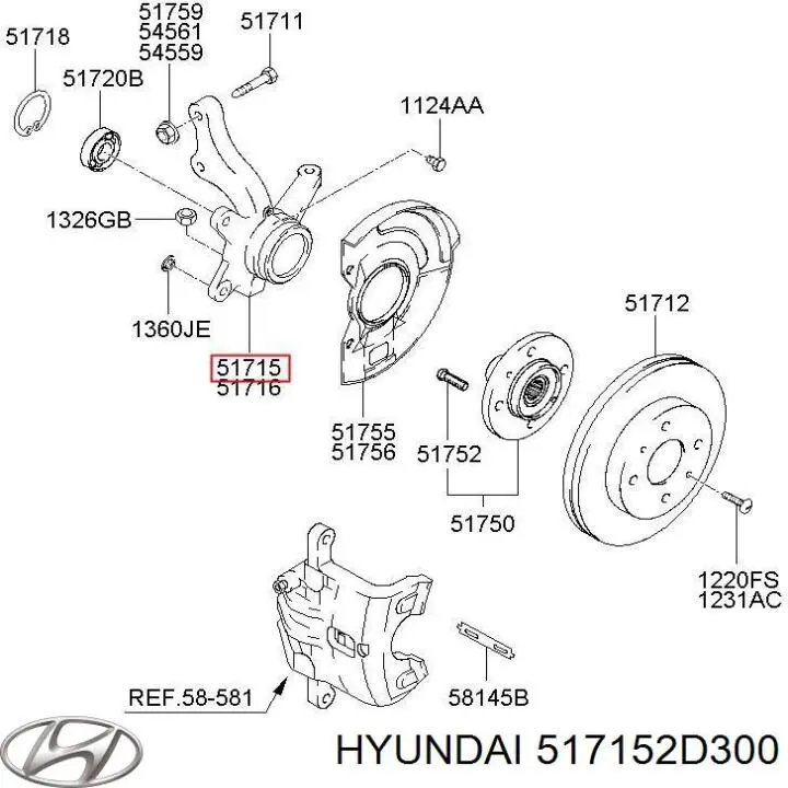 Цапфа (поворотный кулак) передний левый на Hyundai Elantra XD