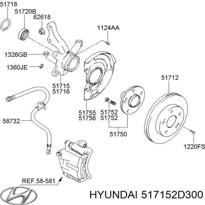 Купить 517152D300 Hyundai/Kia Цапфа поворотная левая