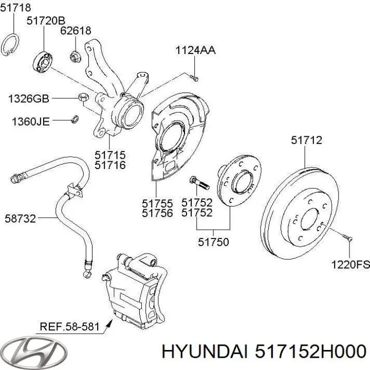 Цапфа передняя левая 517152H000 Hyundai/Kia