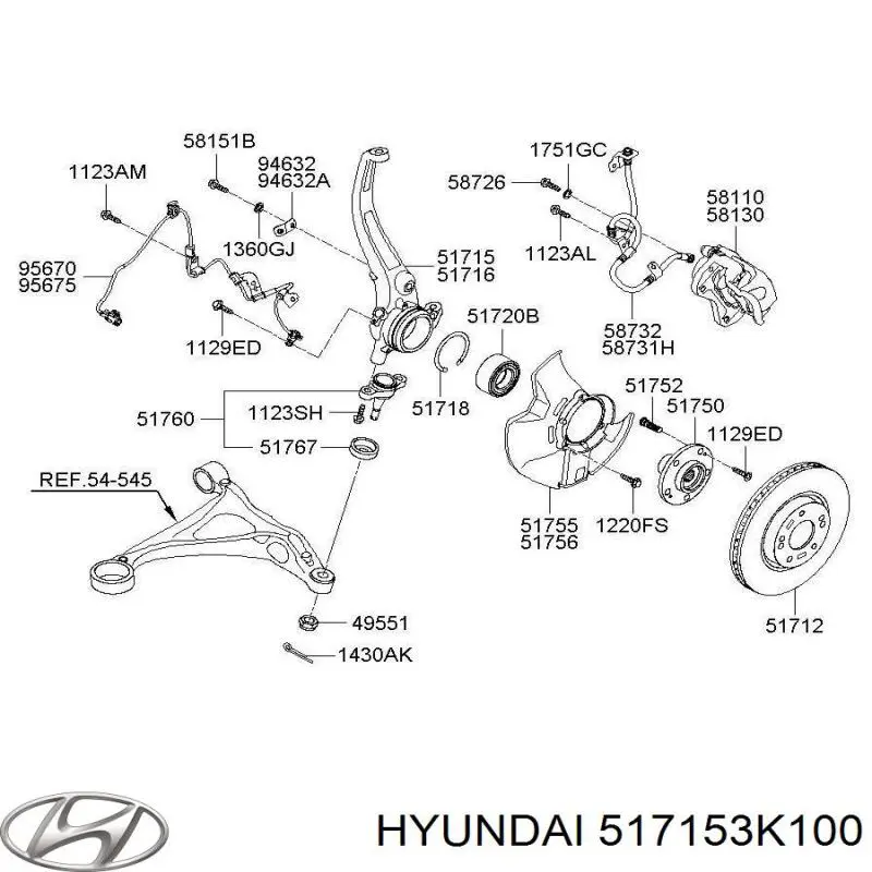 517153K100 Hyundai/Kia цапфа (поворотный кулак передний правый)