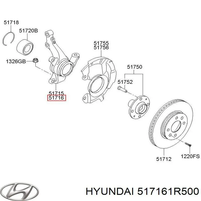 517161R500 Hyundai/Kia Цапфа - поворотный кулак передний, правый
