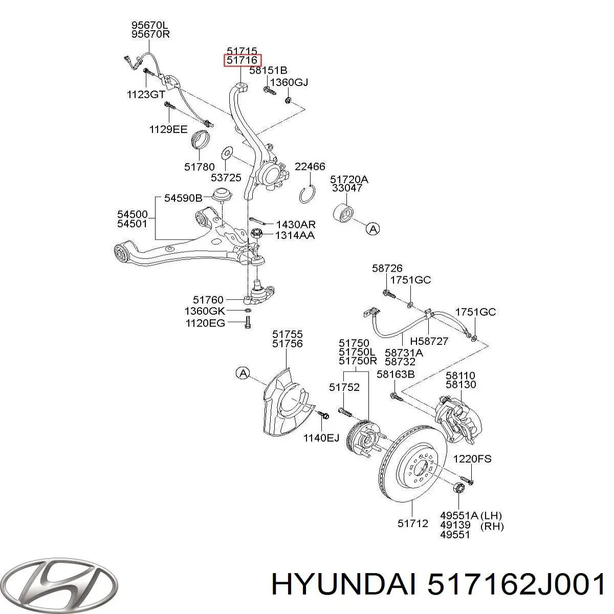 Цапфа (поворотный кулак) передний правый Hyundai/Kia 517162J002 цена, от 394.51 USD