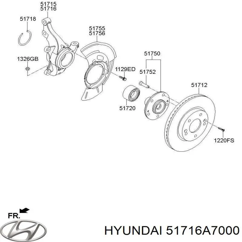 51716A7000 Hyundai/Kia цапфа (поворотный кулак передний правый)