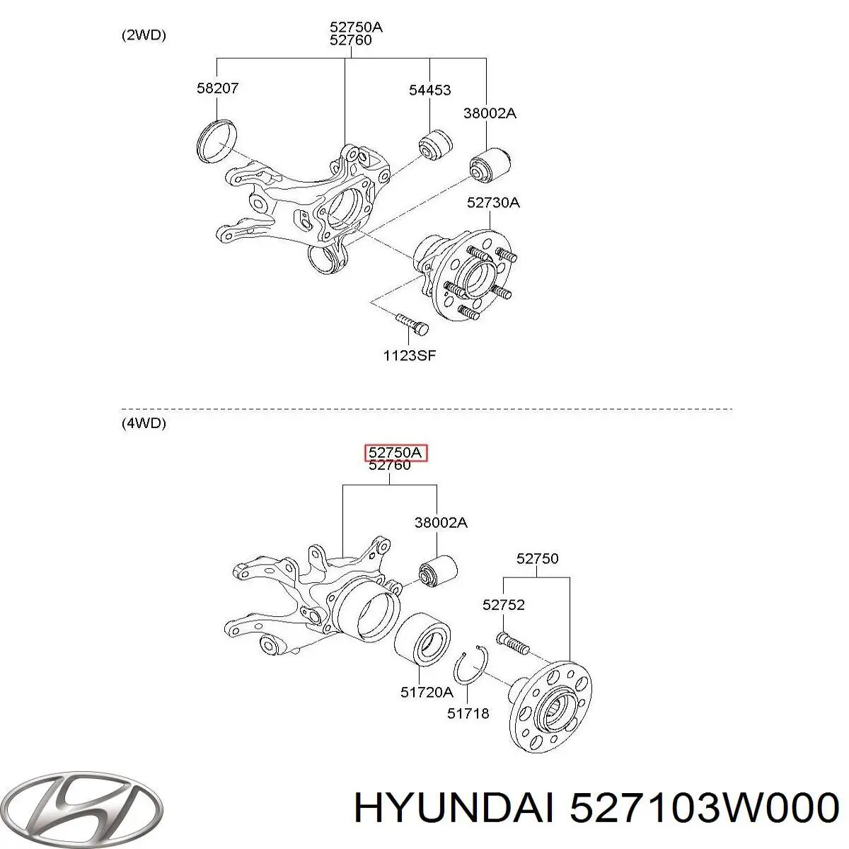 527103W000 Hyundai/Kia цапфа (поворотный кулак задний левый)