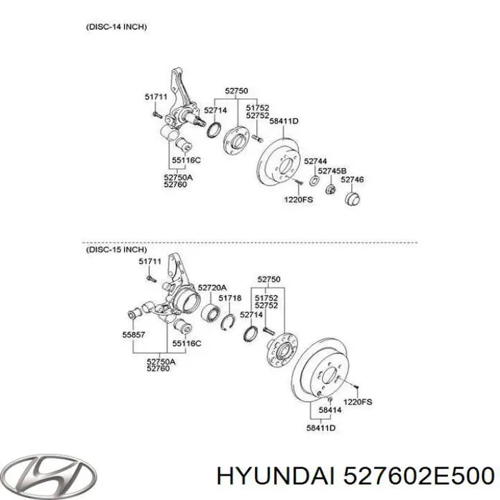 527602E500 Hyundai/Kia pino moente (extremidade do eixo traseiro direito)