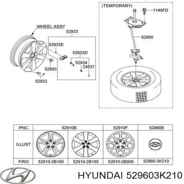 Tapacubos de ruedas 529603K210 Hyundai/Kia