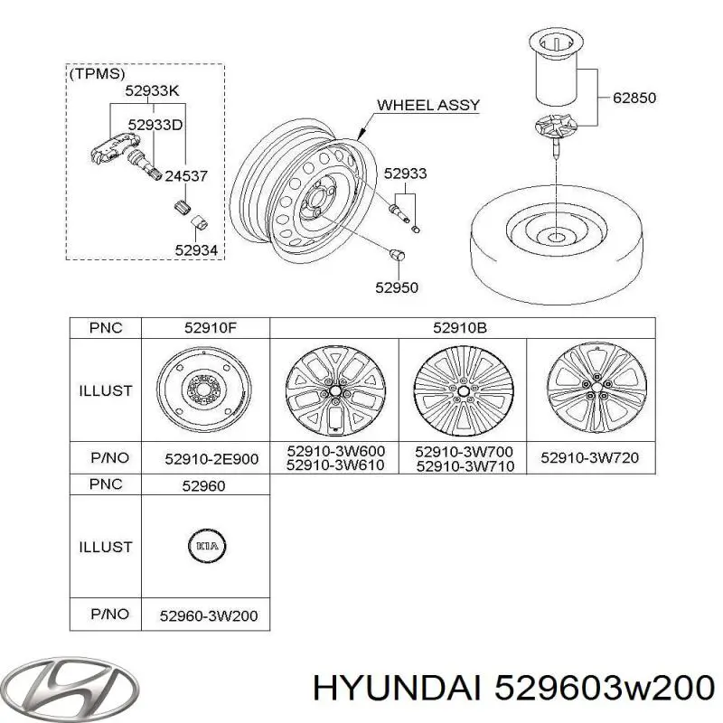 Колпак колесного диска Hyundai/Kia 529603W200