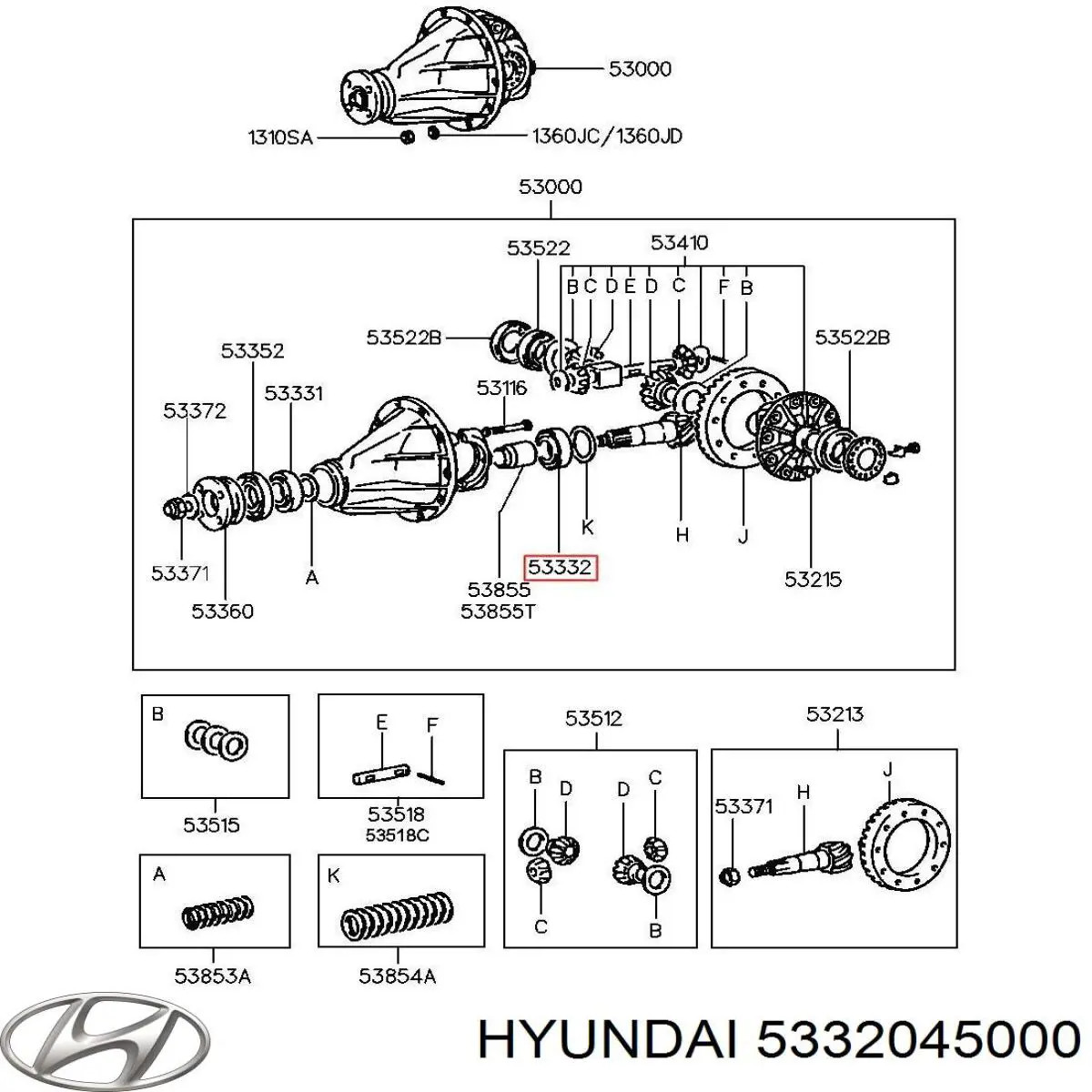 5332045000 Hyundai/Kia rolamento interno da haste do eixo traseiro