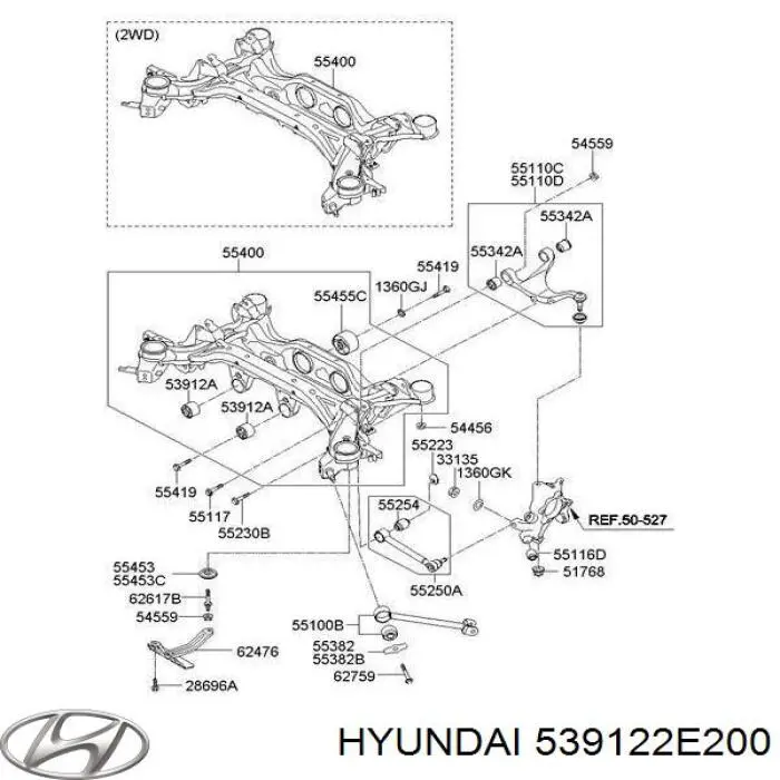 Suspensión, cuerpo del eje trasero 539122E200 Hyundai/Kia