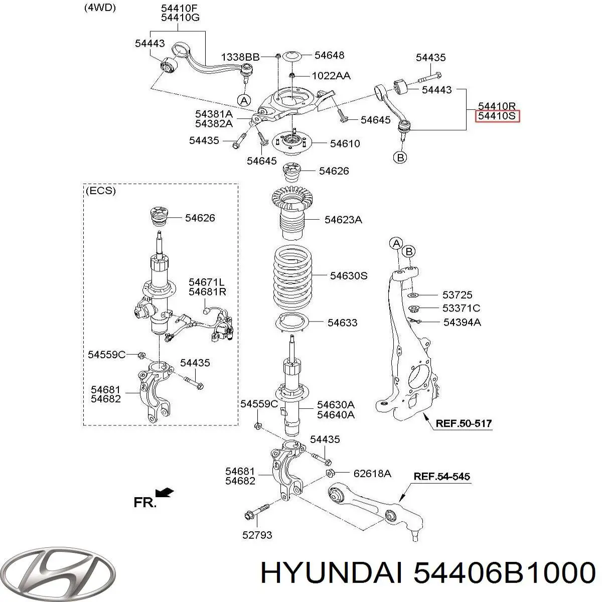Рычаг передней подвески верхний правый Hyundai/Kia 54406B1000
