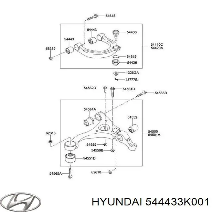 Сайлентблок верхнего рычага передней подвески Hyundai/Kia 544433K001 цена, от 5.70 USD