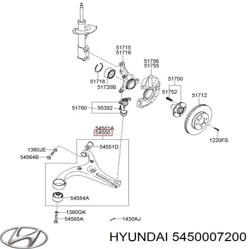 5450007200 Hyundai/Kia рычаг передней подвески нижний левый