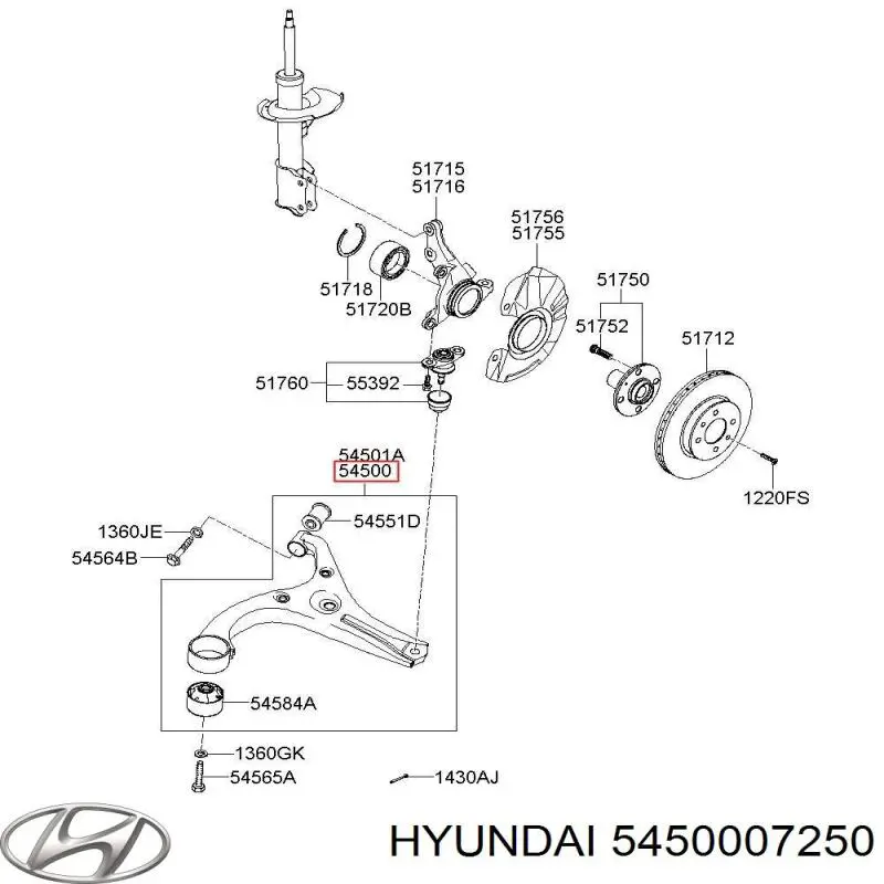 5450007250 Hyundai/Kia рычаг передней подвески нижний левый
