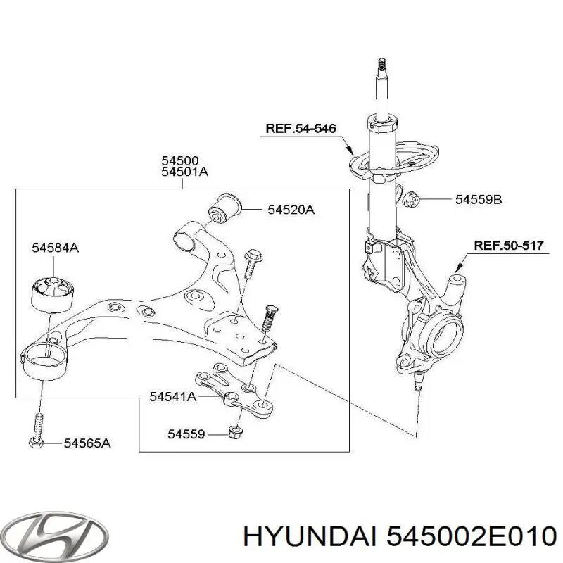 Рычаг передний нижний левый Hyundai/Kia 545002E010