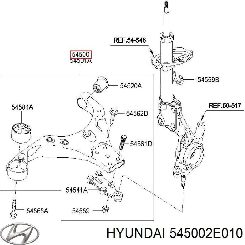 Рычаг передней подвески левый 545002E010 Hyundai/Kia