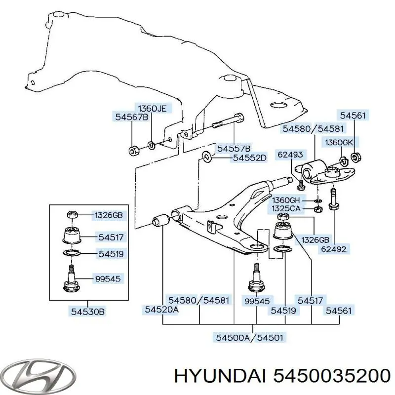 Рычаг передней подвески нижний левый 5450035200 Hyundai/Kia