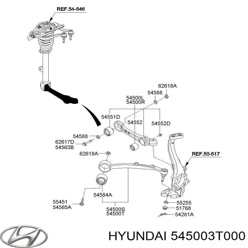 Левый рычаг передней нижней подвески Hyundai/Kia 545003T000 цена, от 152.37 USD