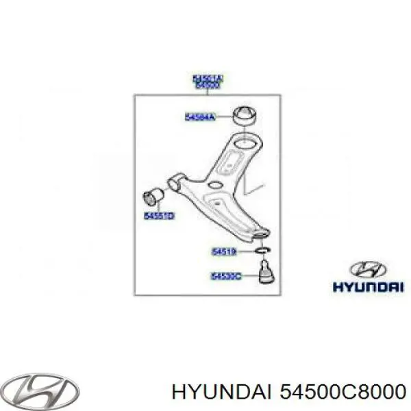 54500C8000 Hyundai/Kia рычаг передней подвески нижний левый