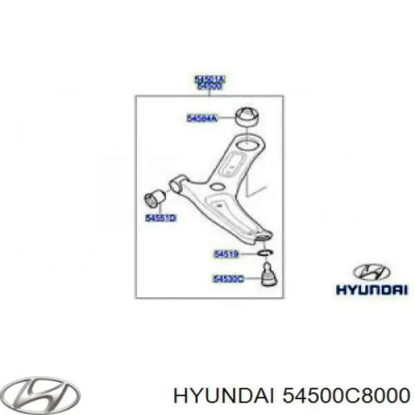 54500C8000 Hyundai/Kia braço oscilante inferior esquerdo de suspensão dianteira