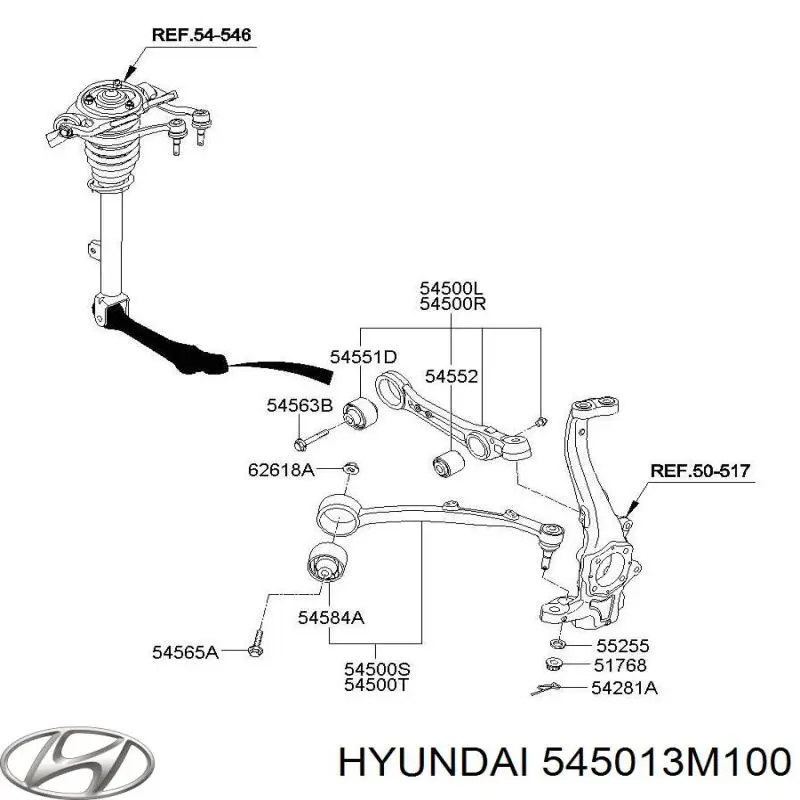 Рычаг передней подвески верхний правый Hyundai/Kia 545013M100