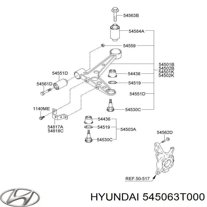 Нижний рычаг 545063T000 Hyundai/Kia