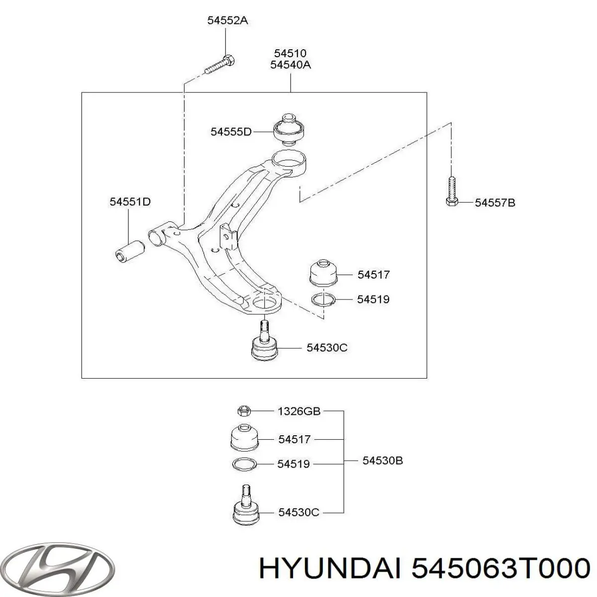 Правый рычаг передней нижней подвески Hyundai/Kia 545063T000 цена, от 337.97 USD