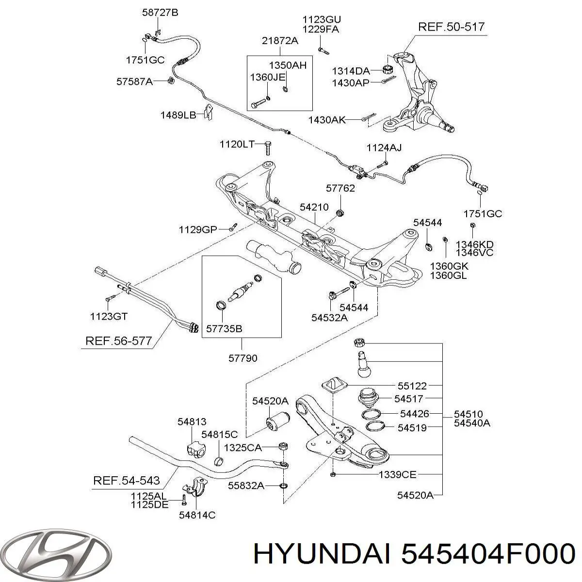 545404F000 Hyundai/Kia Рычаг передней подвески нижний, правый