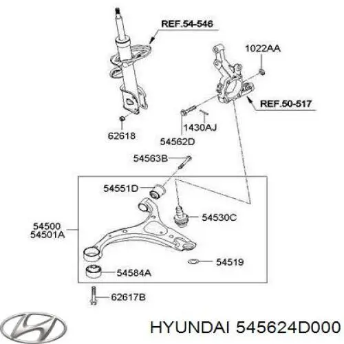Болт крепления передней шаровой опоры к цапфе 545624D000 Hyundai/Kia