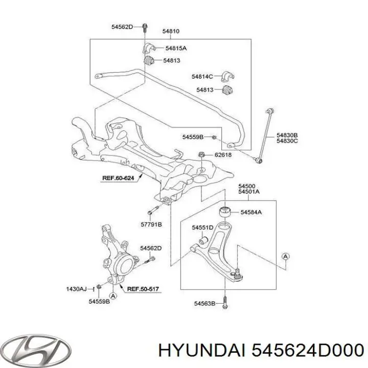 Болт крепления передней шаровой опоры к цапфе Hyundai/Kia 545624D000