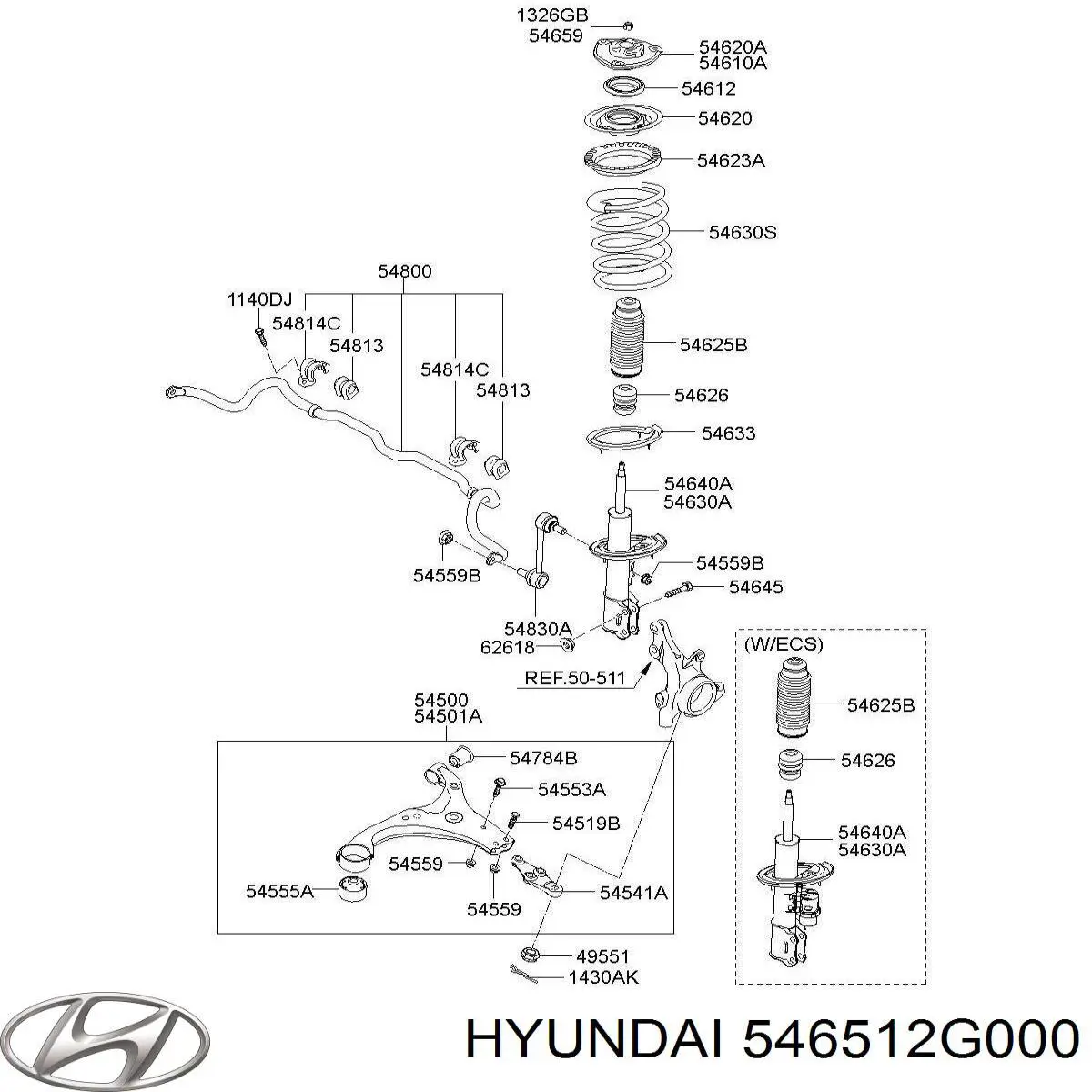 Амортизатор передний левый 546512G000 Hyundai/Kia