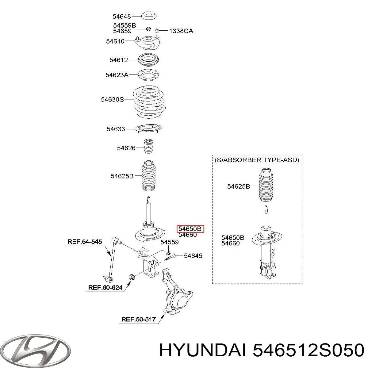 Амортизатор передний правый 546512S050 Hyundai/Kia