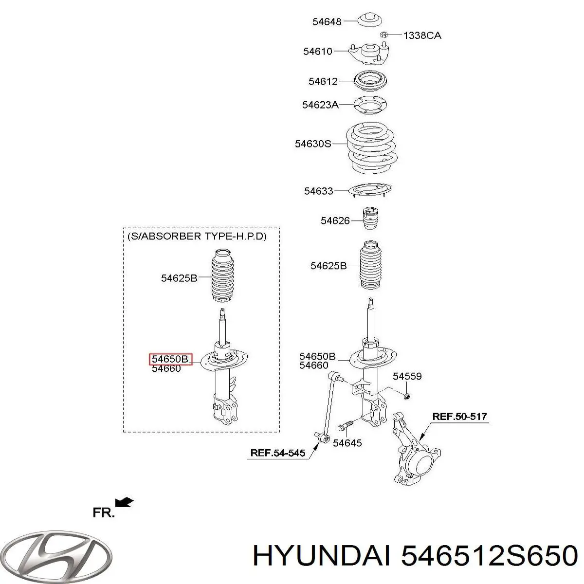Амортизатор передній, лівий 546512S650 Hyundai/Kia