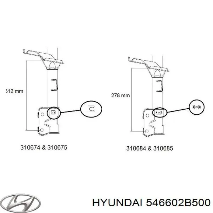 Амортизатор передній, правий 546602B500 Hyundai/Kia