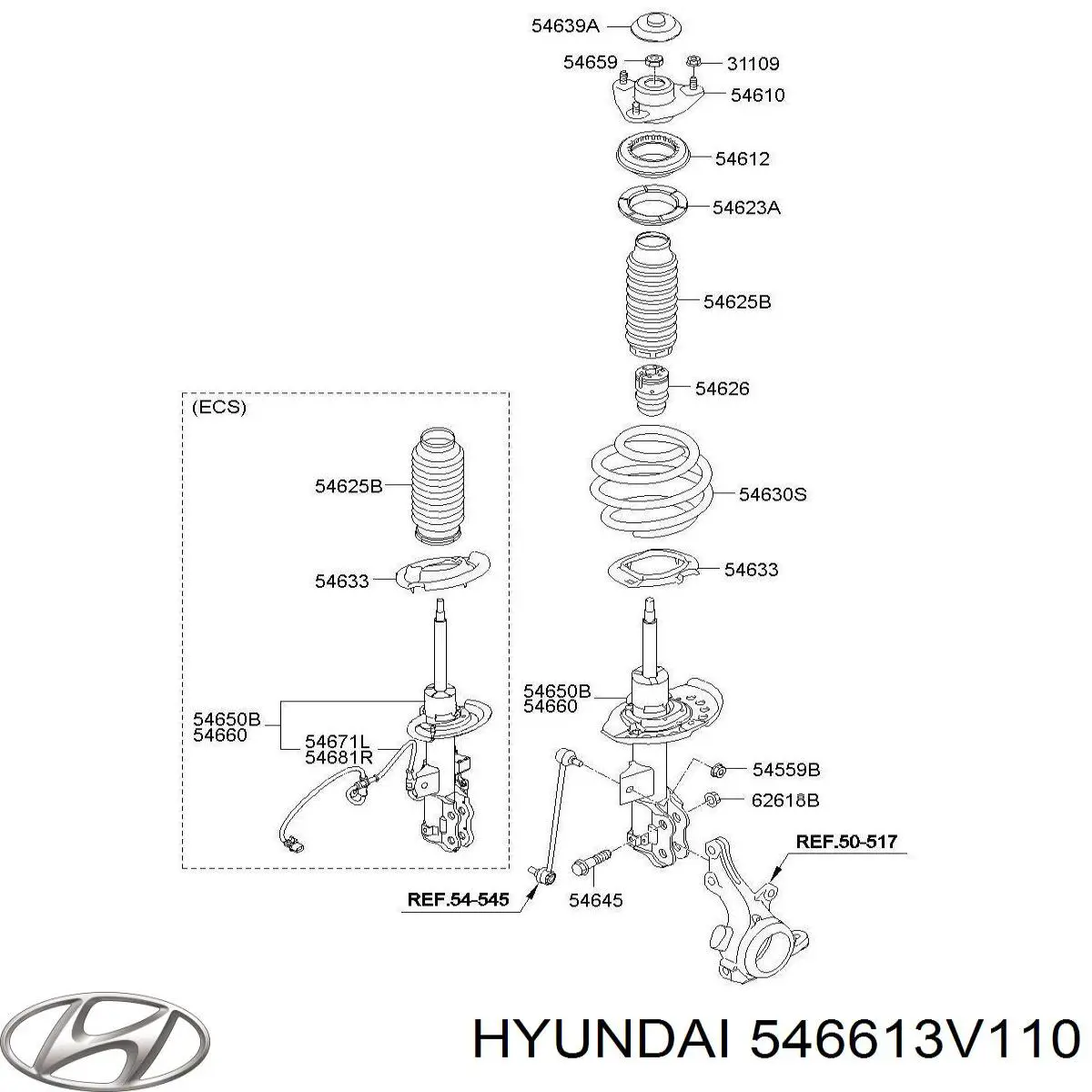 546613V110 Hyundai/Kia Амортизатор передней подвески правый
