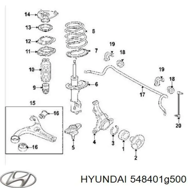 Стойка стабилизатора переднего правая Hyundai/Kia 548401G500