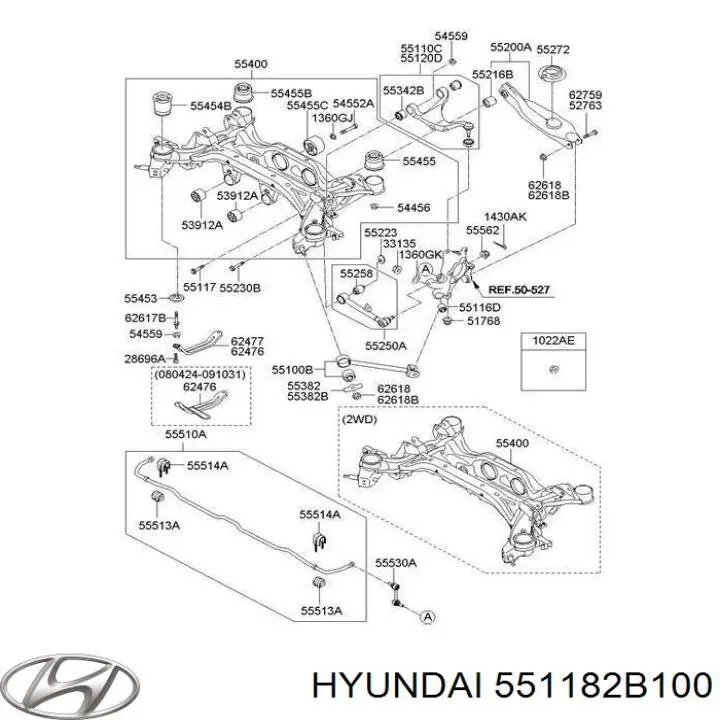 Купить 551182B100 Hyundai/Kia Сайлентблок заднего продольного рычага задний