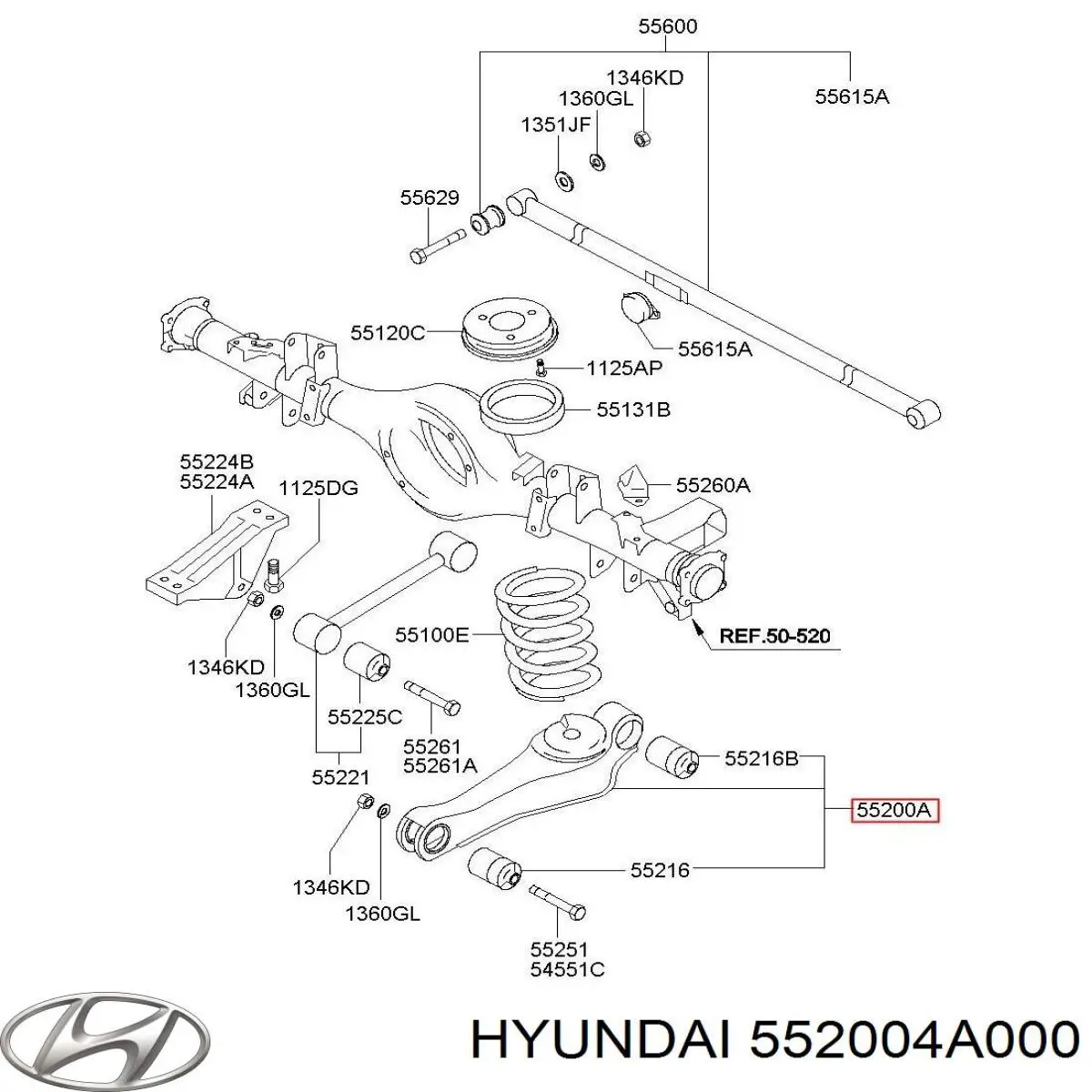 Купить 552004A000 Hyundai/Kia Нижний рычаг задней подвески